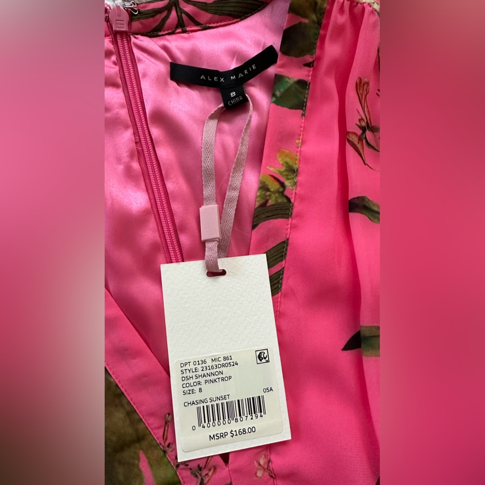 Alex Marie Vibrant Pink Floral Long Sleeve Dress - Picture 7 of 16